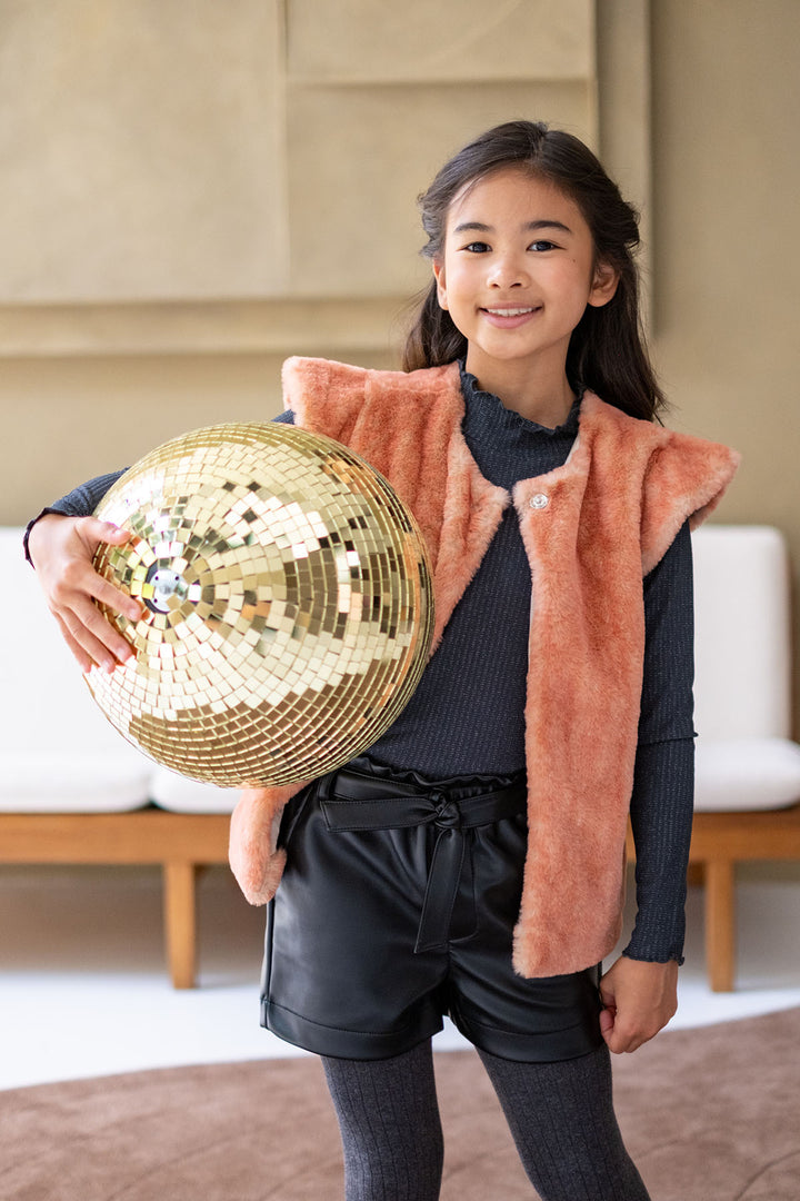 Kids broek Fay - Linn Flo fake leather short with shell belt Antra