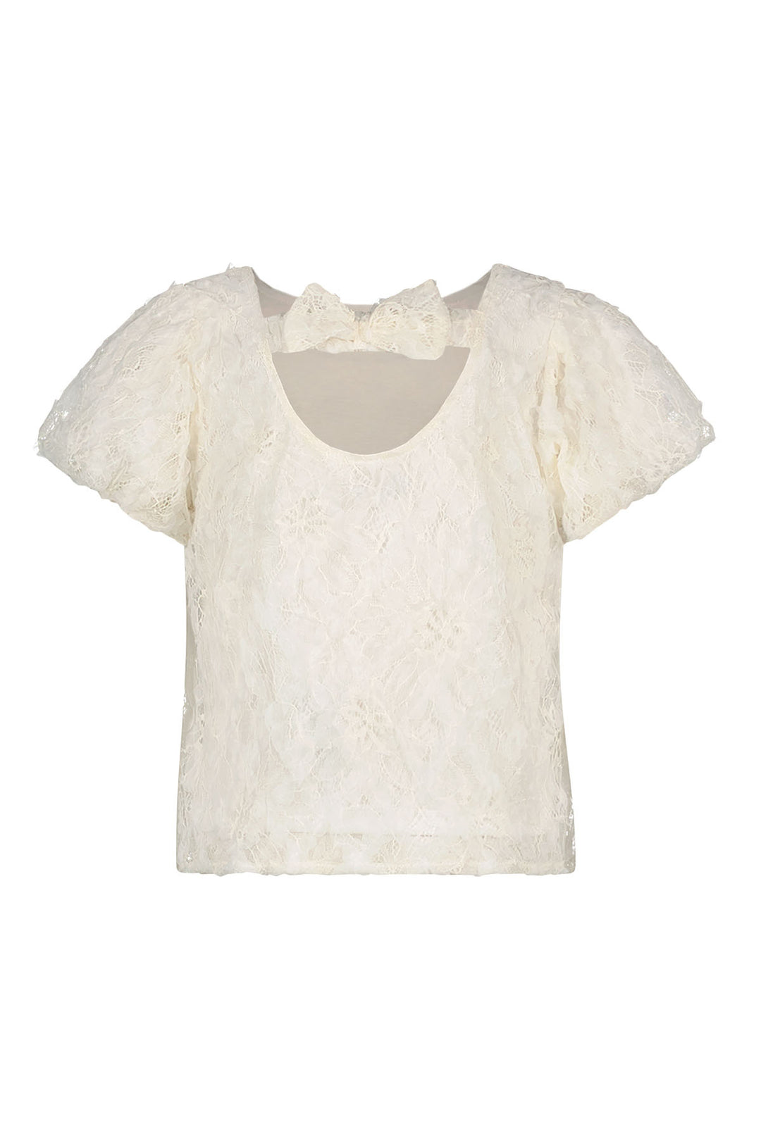Top woven with balloon sleeves and bow on the back Off white