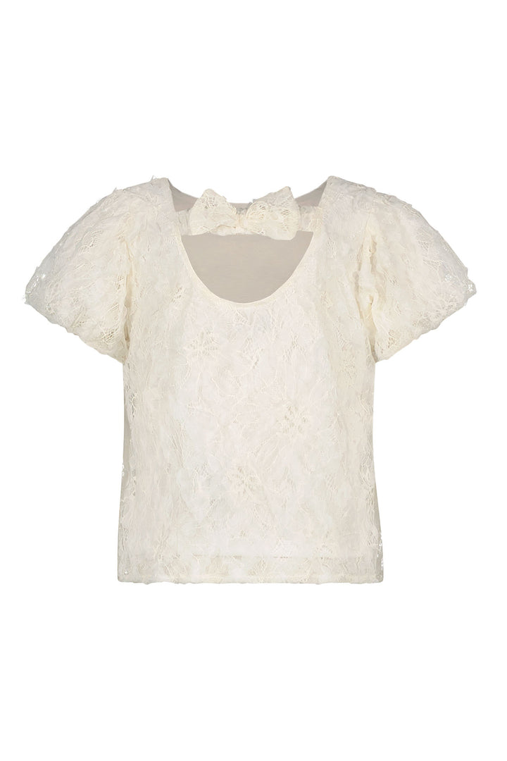 Top woven with balloon sleeves and bow on the back Off white