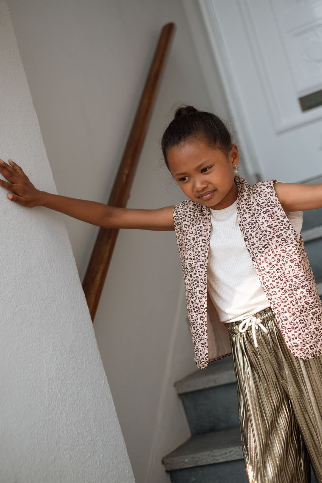 Kids vest Daisy Flo girls reversible gilet with padding peachy leopard