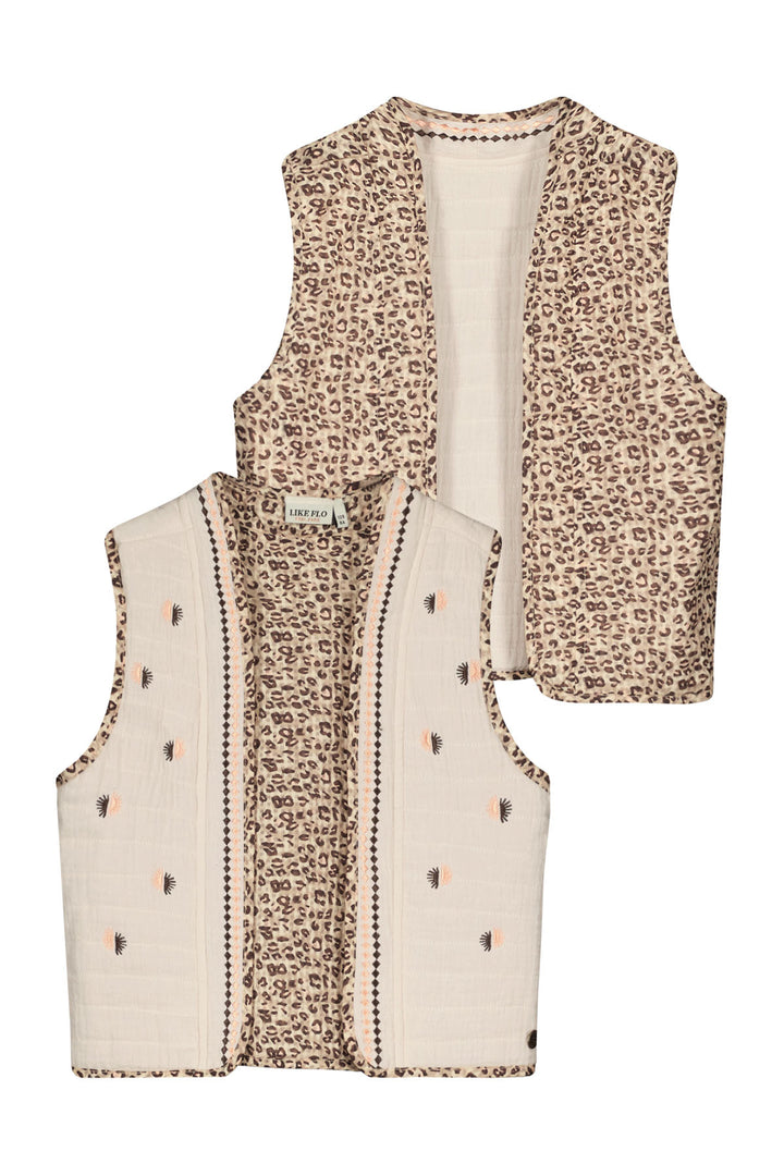 Kids vest Daisy Flo girls reversible gilet with padding peachy leopard