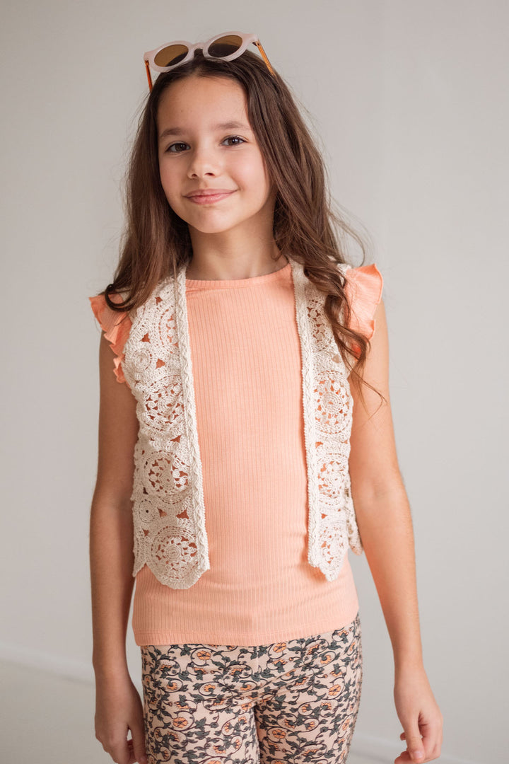 Kinder T-Shirt Flo Mädchen Rippshirt mit Rüsche Weiches Pfirsich