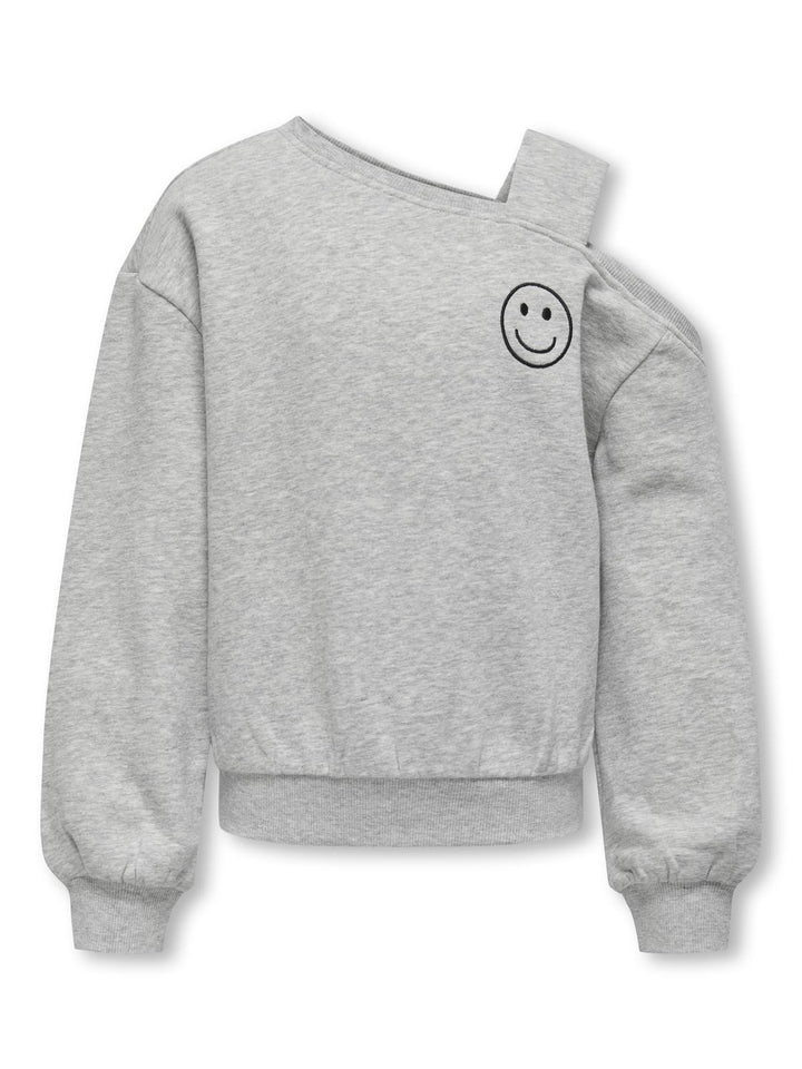 Kids trui SEEMA Light Grey Melange Happy Face Loose Fit