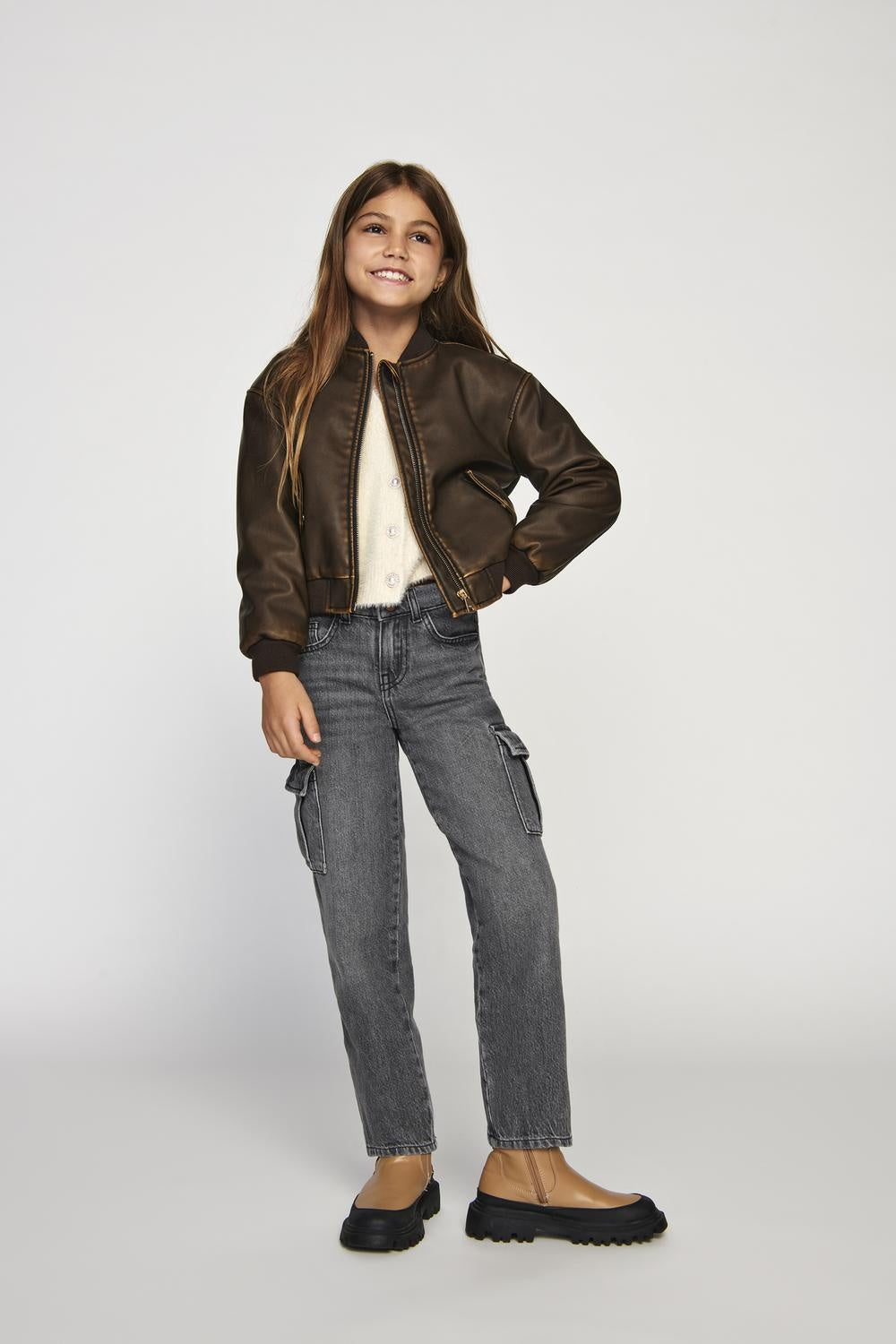 Kinderjeans HARMONY Dunkelgrau Denim Weitbein Passform