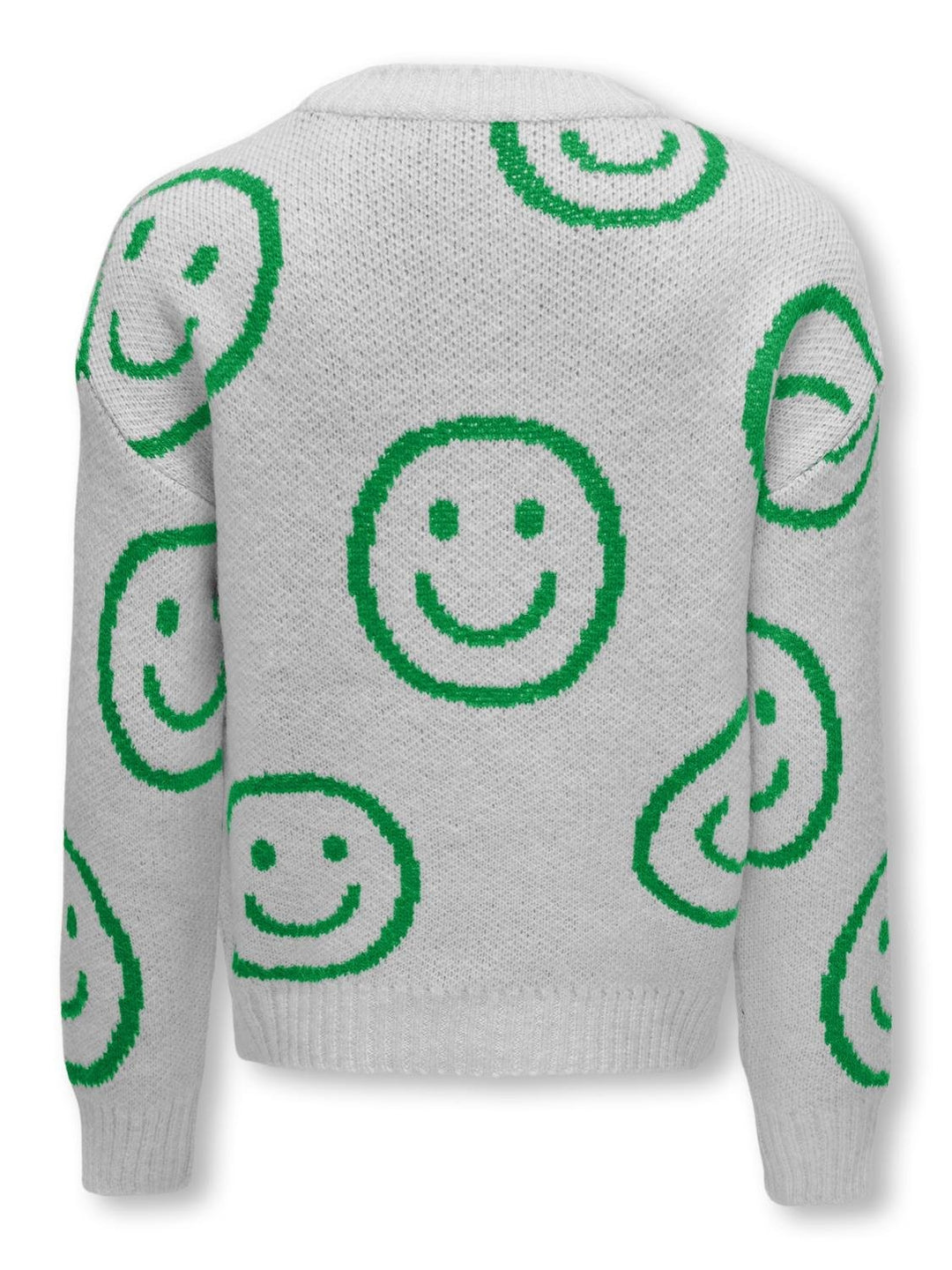 Kids trui HAPPIE Light Grey Melange Island Green Happy Smiley Relaxed Fit