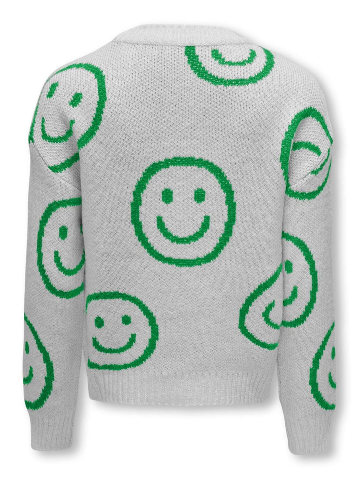 Kids trui HAPPIE Light Grey Melange Island Green Happy Smiley Relaxed Fit