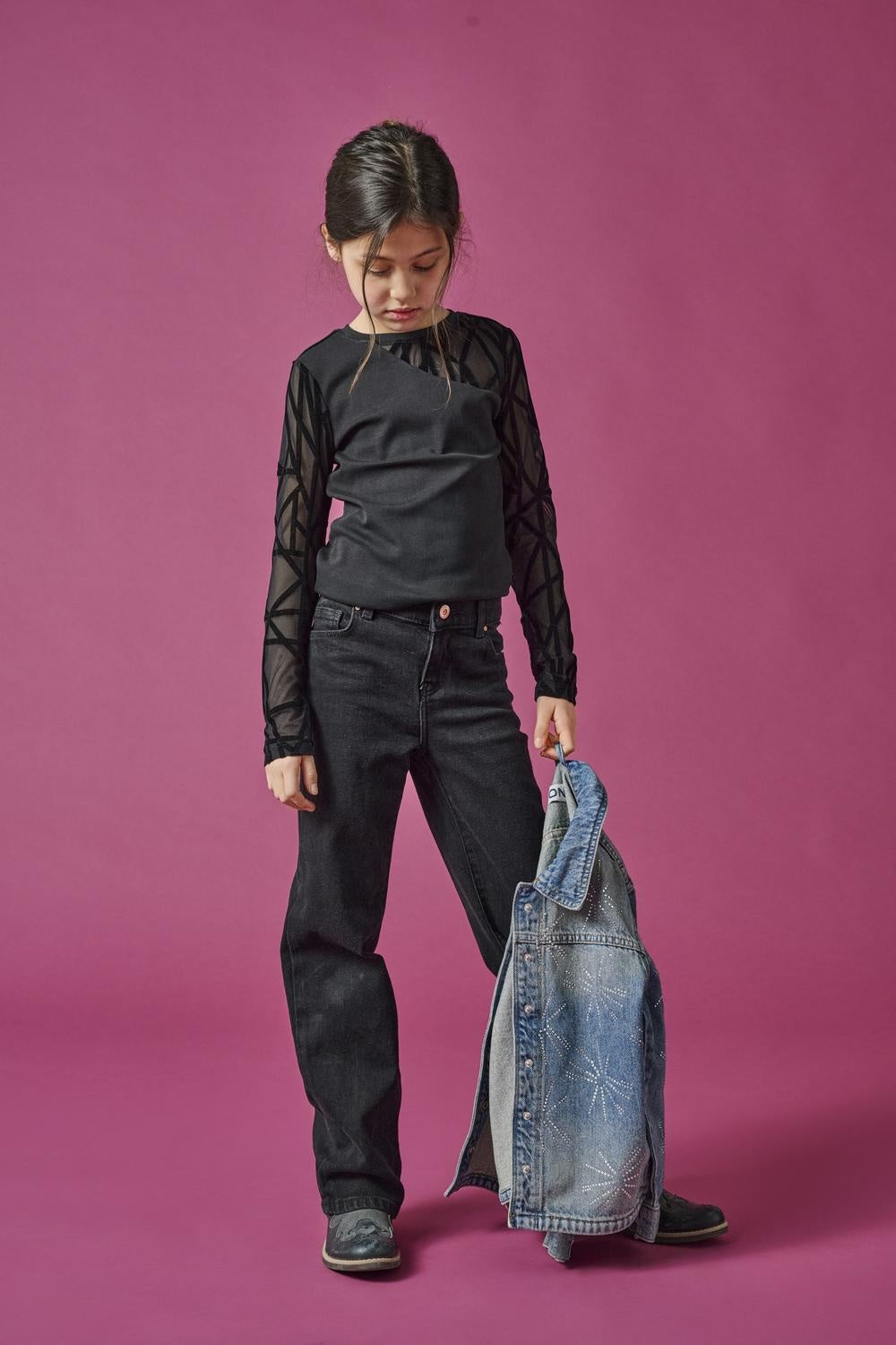 Kids longsleeve COLETTE Black Geometric mesh Regular Fit