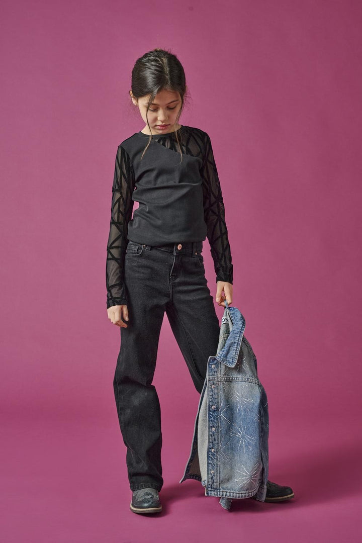 Kids longsleeve COLETTE Black Geometric mesh Regular Fit