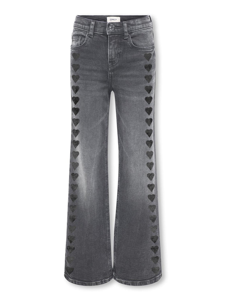 Kinderjeans JUICY WIDE HEART Gewaschenes Schwarz HERZ EMB Gerader Schnitt