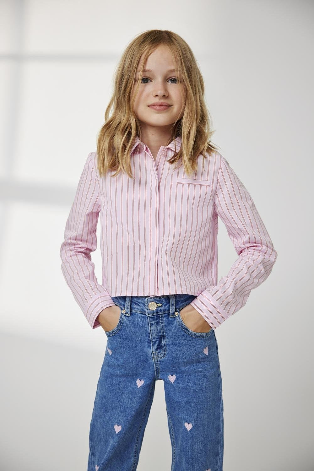 Kids spijkerbroek JUICY Light Medium Blue Denim PINK HEART EMBROIDERY Wide Leg Fit
