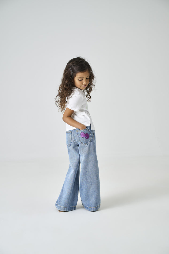 Mini spijkerbroek COMET SMILEY Light Blue Denim Wide Leg Fit
