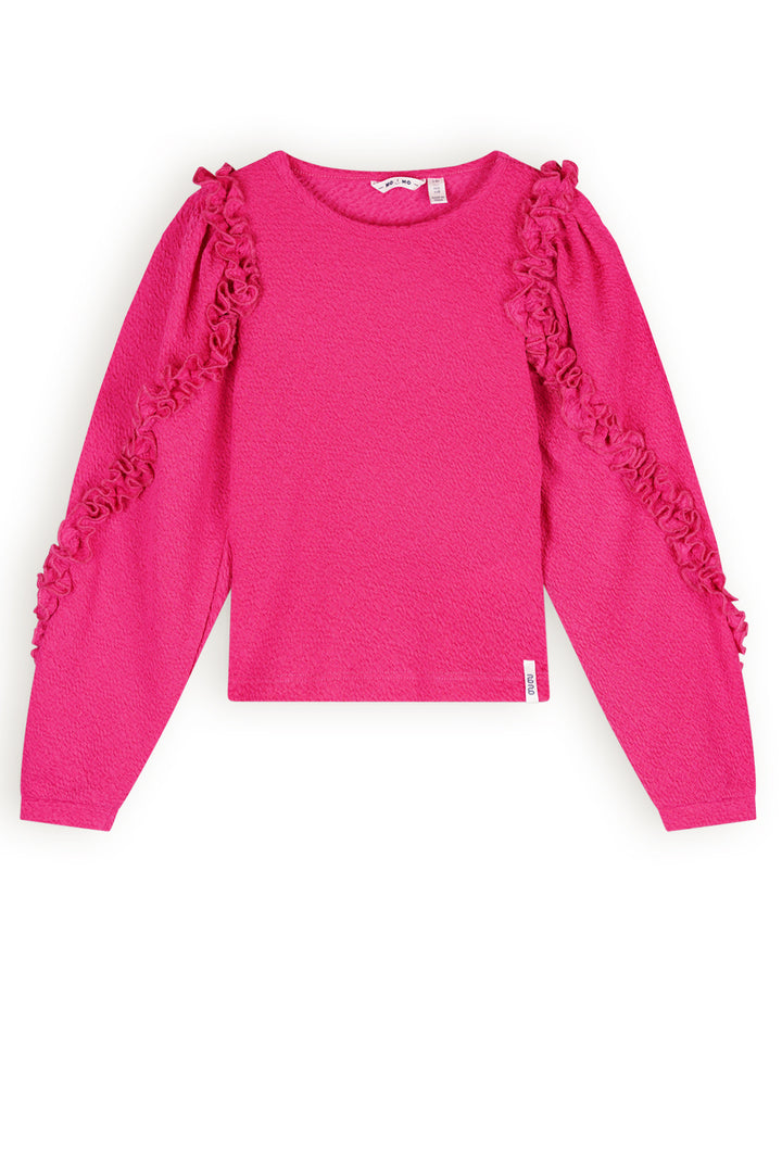 Kinder Langarmshirt Kysa strukturierter Jersey ausgefallene Ärmel Azalea Pink