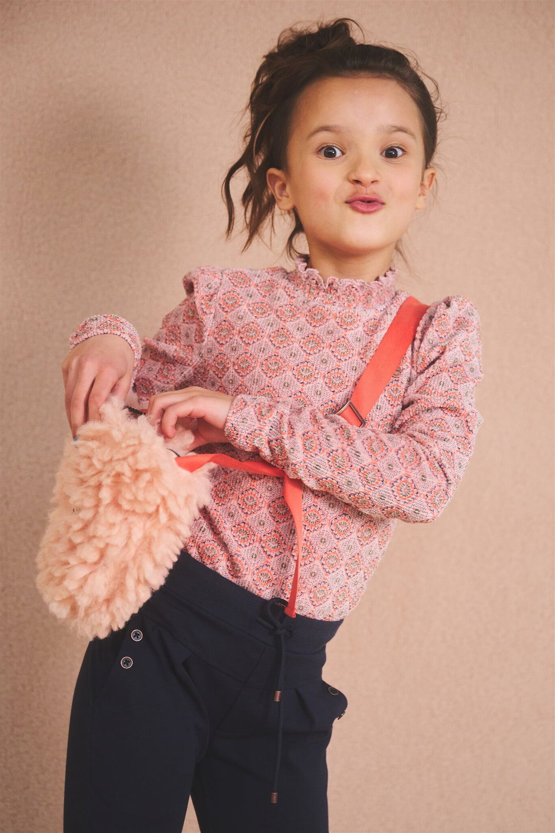 Kids longsleeve Koss Aztec on velours rib jersey Pale Blush