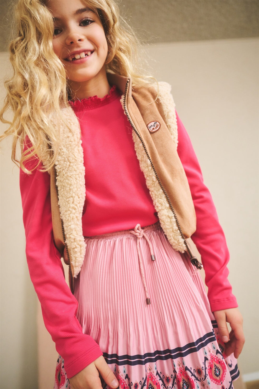 Kinderrock Nulan Plissee Satin mit Randdruck Vintage Rose