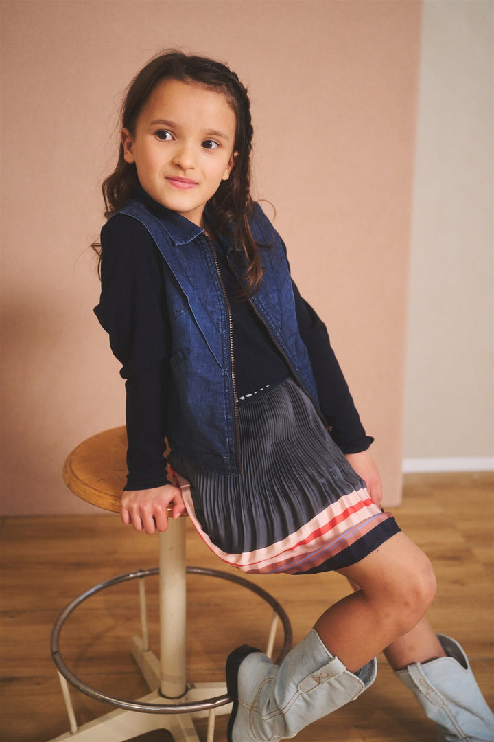 Kinderkleid Mika Kombi Randdruck+Ripp Navy Blazer