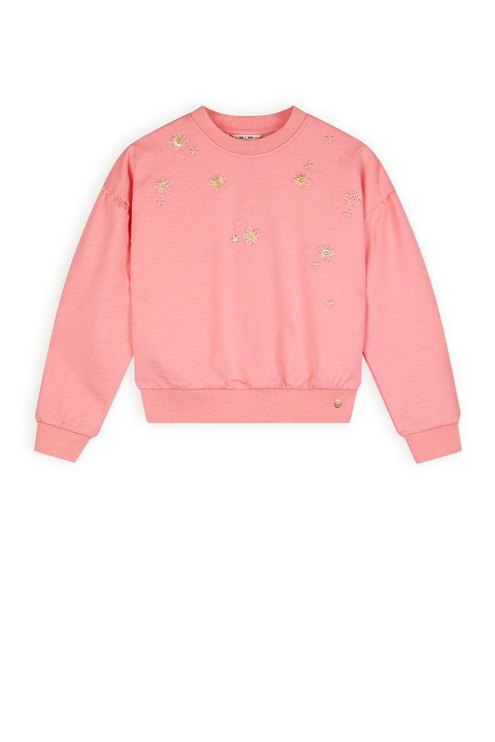 Pullover Kimas mit Schmetterlings- und Blumenstickerei auf der Brust Sparkle Rose