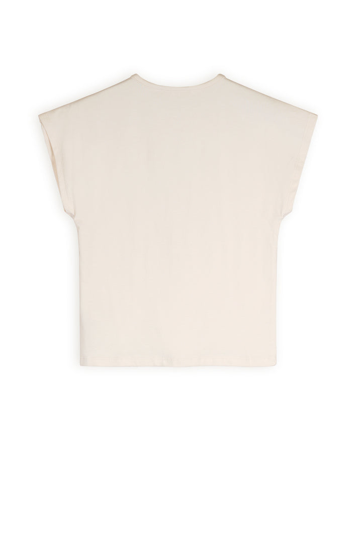 T-Shirt Kaby mit bestickten Schultern Perlmutt Elfenbein