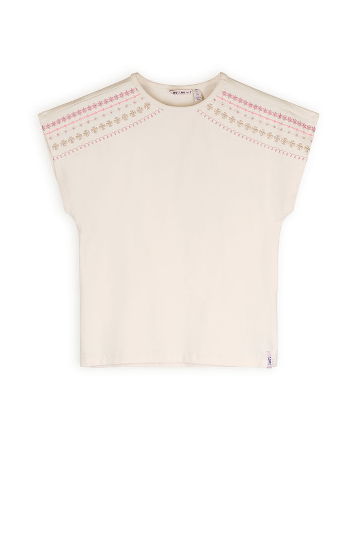 T-Shirt Kaby mit bestickten Schultern Perlmutt Elfenbein