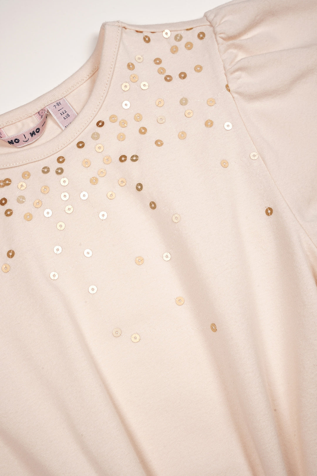 T-Shirt Kate mit Knoten und Wasserfall-Pailletten Perlmutt-Elfenbein