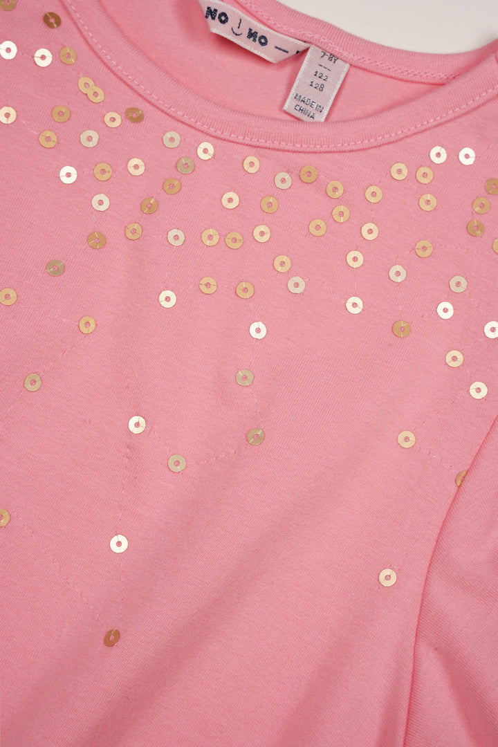 T-Shirt Kate mit Knoten und Wasserfall-Pailletten Sparkle Rose
