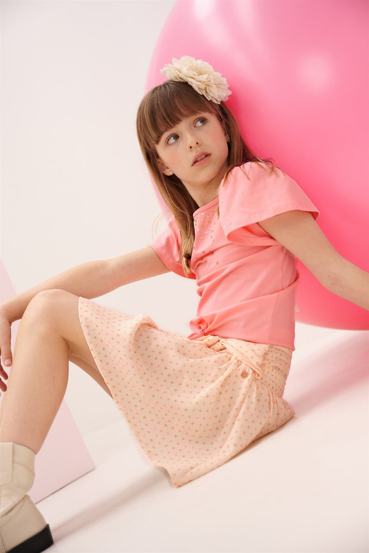 T-Shirt Kate mit Knoten und Wasserfall-Pailletten Sparkle Rose