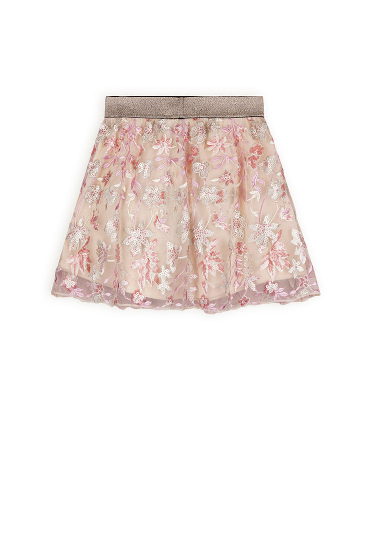 Rock Nele bestickt Pailletten Mesh Glitzer Rose