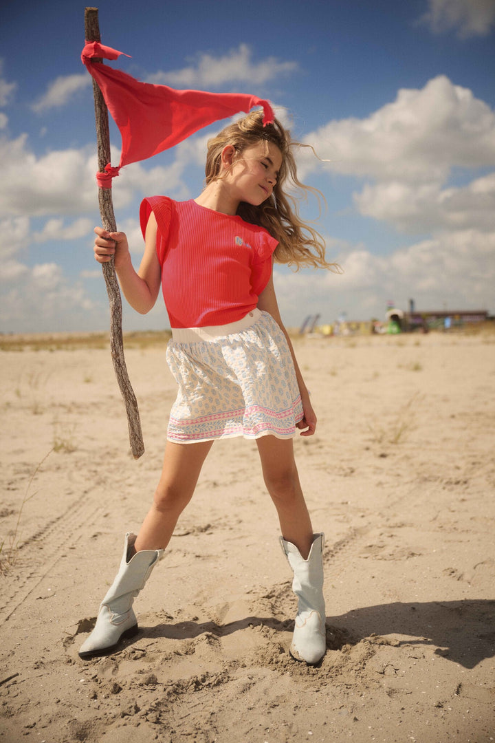 Kinder T-Shirt Kesta Rippenjersey Top mit ausgefallenen Ärmeln Orange Koralle