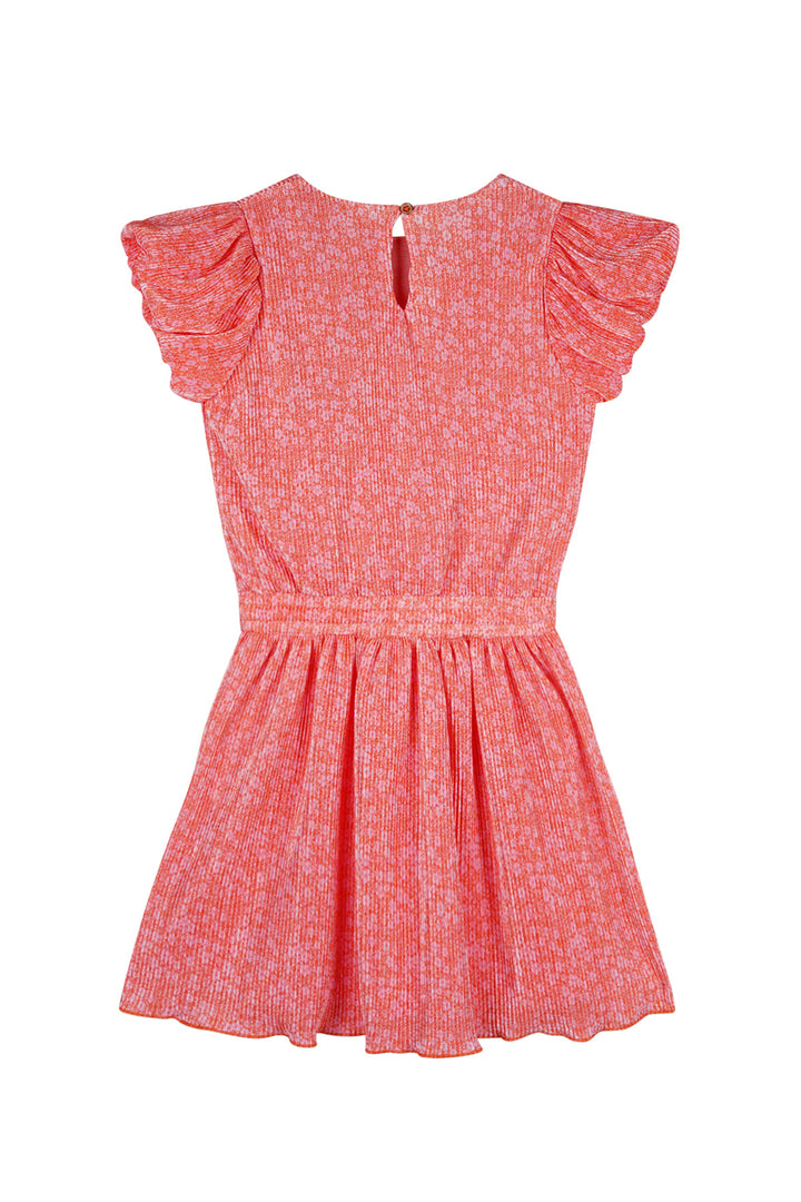Kinderkleid Miron Daisy Plissee Kleid Orange Koralle
