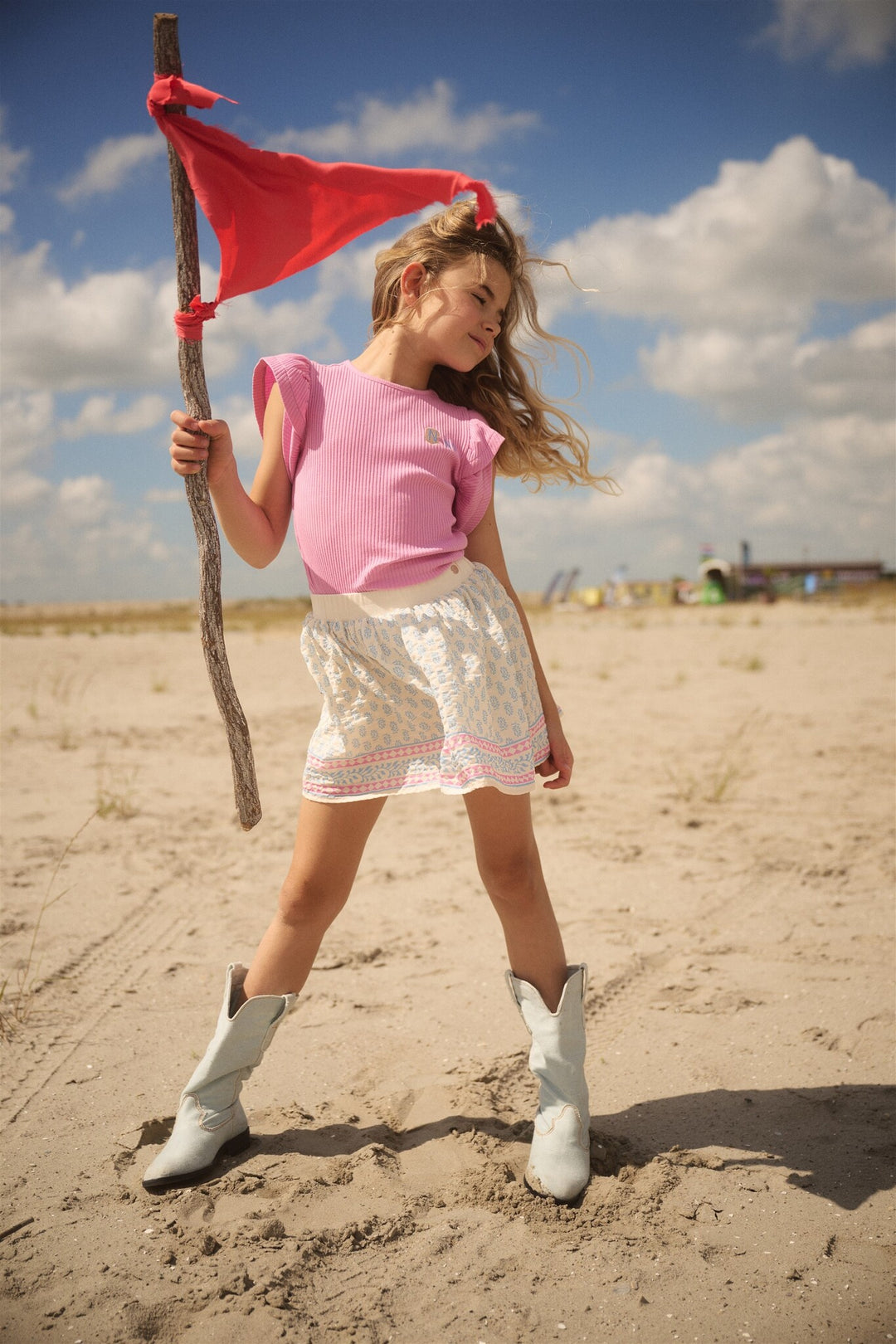 Kinder T-Shirt Kesta Rippenjersey Top mit ausgefallenen Ärmeln Fresia