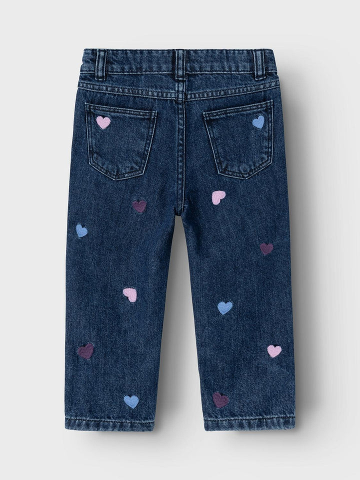 Mini spijkerbroek BELLA Dark Blue Denim HEART EMBROIDERY Mom Fit