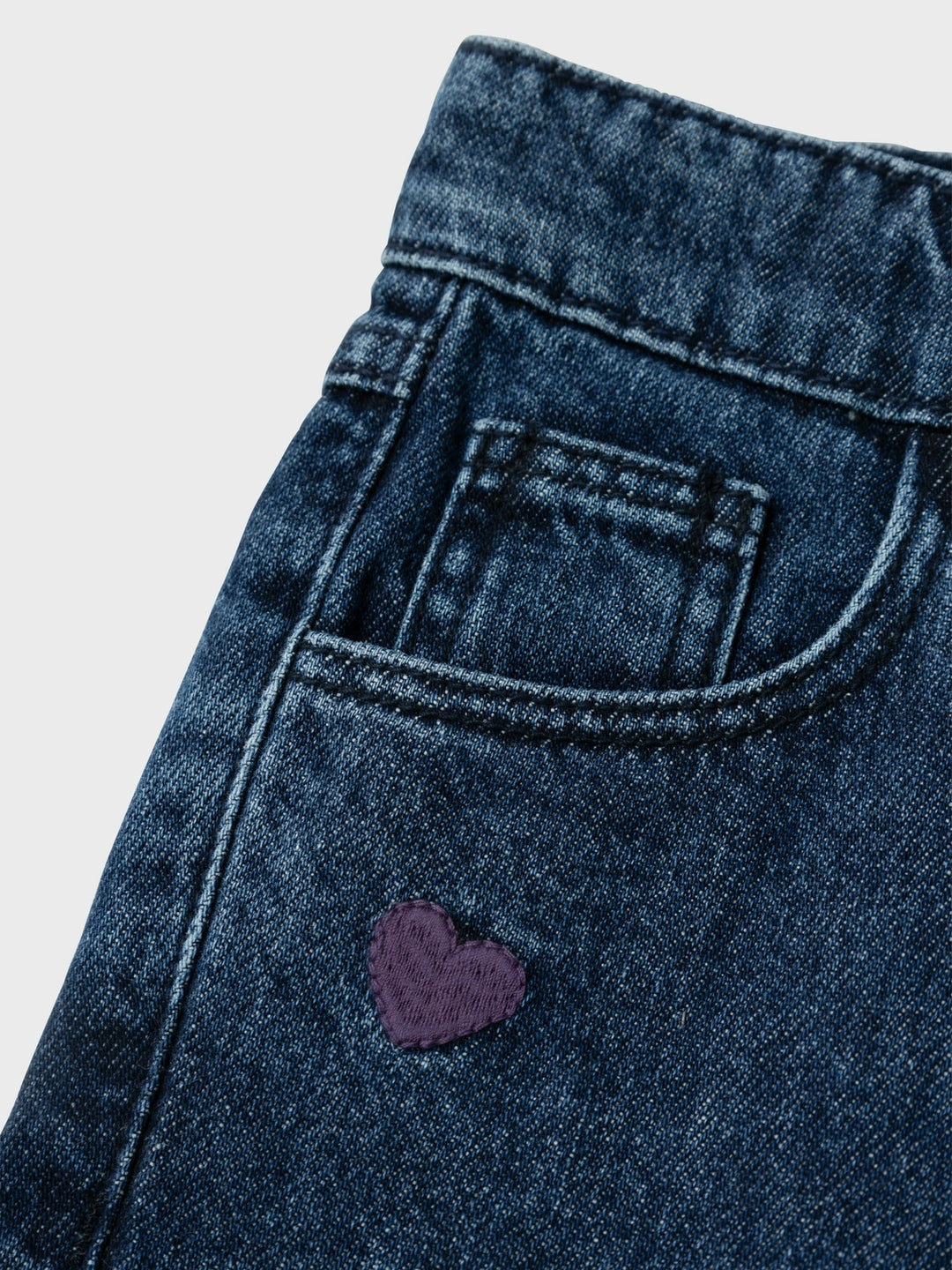 Mini spijkerbroek BELLA Dark Blue Denim HEART EMBROIDERY Mom Fit