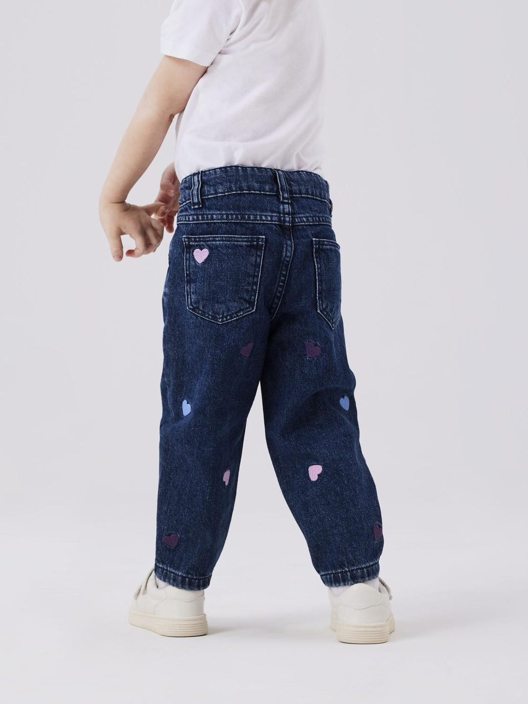 Mini spijkerbroek BELLA Dark Blue Denim HEART EMBROIDERY Mom Fit