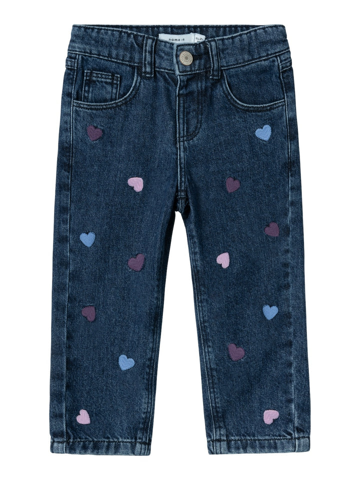 Mini spijkerbroek BELLA Dark Blue Denim HEART EMBROIDERY Mom Fit