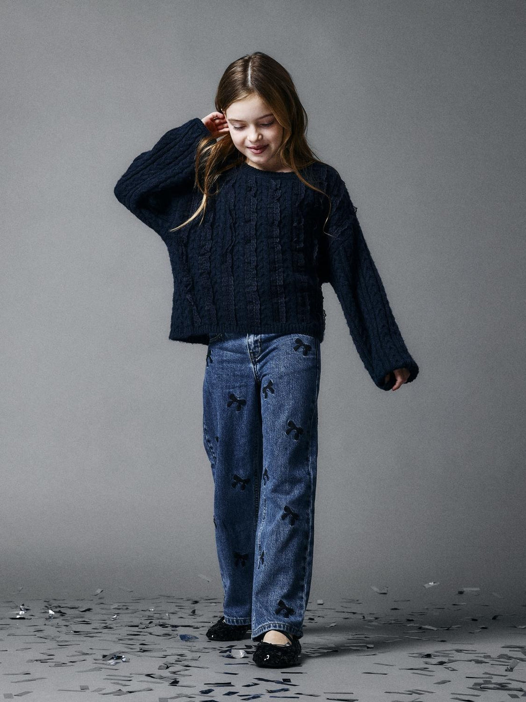 Kids spijkerbroek ROSE Dark Blue Denim EMBROIDERY Wide Leg Fit