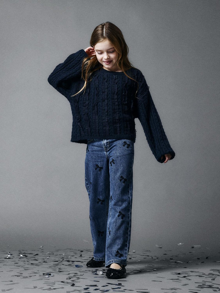 Kids spijkerbroek ROSE Dark Blue Denim EMBROIDERY Wide Leg Fit