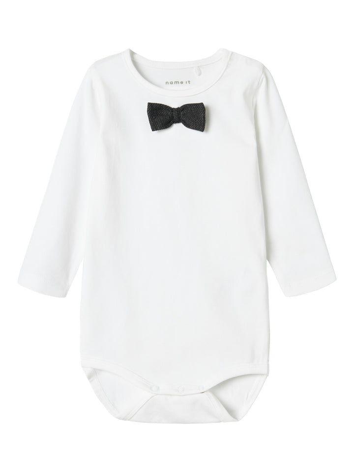 Baby romper ROXO Bright White BOWTIE HERRINGBONE