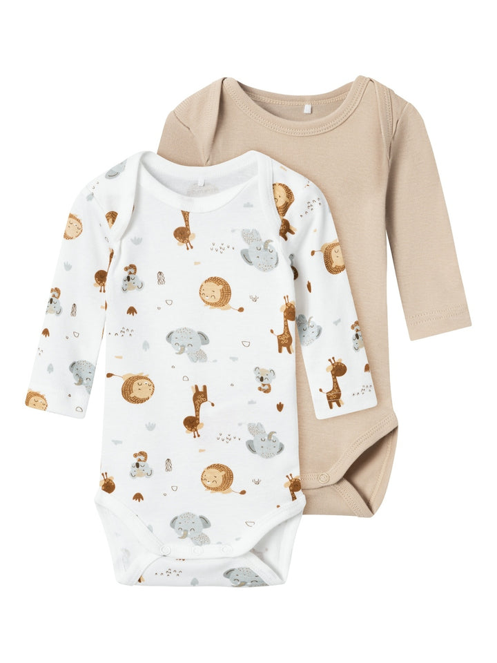 Baby romper 2P BEIGE ANIMAL Bright White