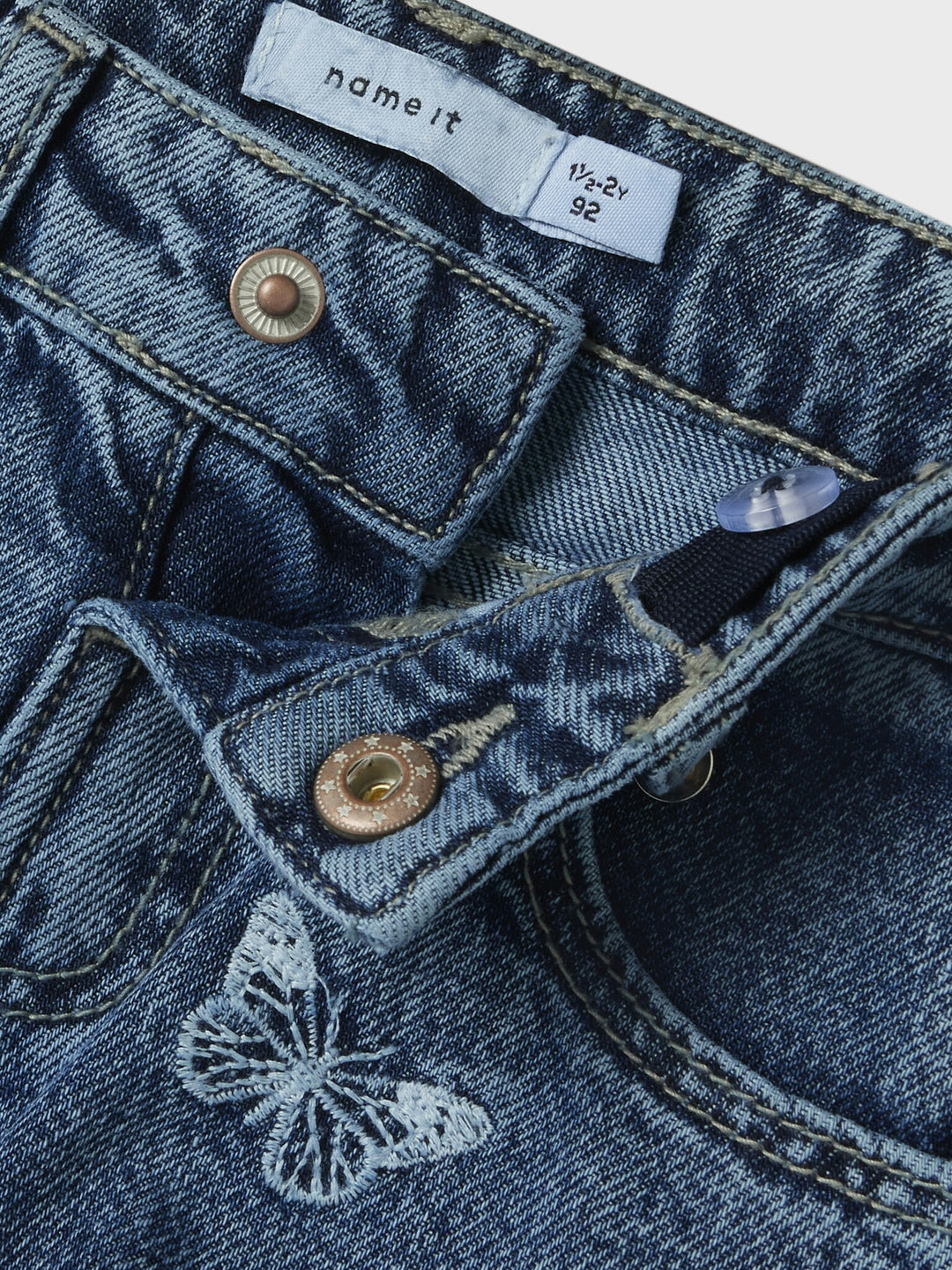 Mini Jeans BELLA Medium Blue Denim EMB SCHMETTERLING Mom Fit