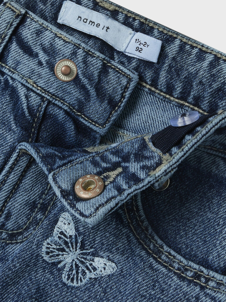 Mini Jeans BELLA Medium Blue Denim EMB SCHMETTERLING Mom Fit