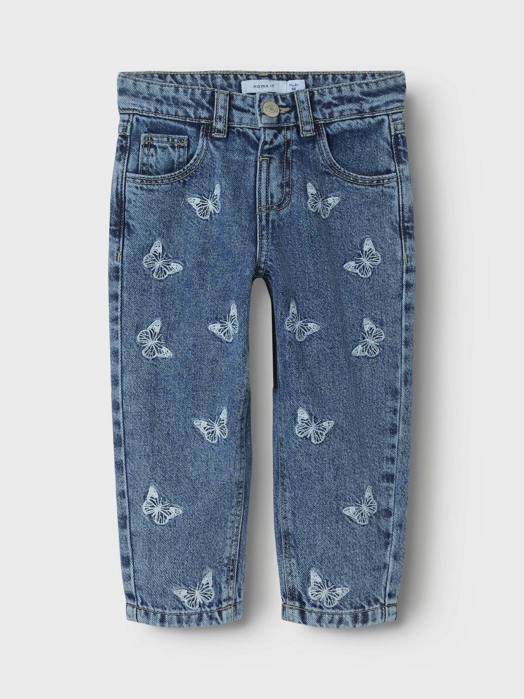 Mini Jeans BELLA Medium Blue Denim EMB SCHMETTERLING Mom Fit