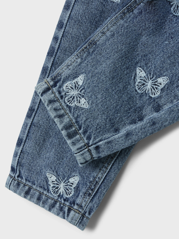 Mini Jeans BELLA Medium Blue Denim EMB SCHMETTERLING Mom Fit