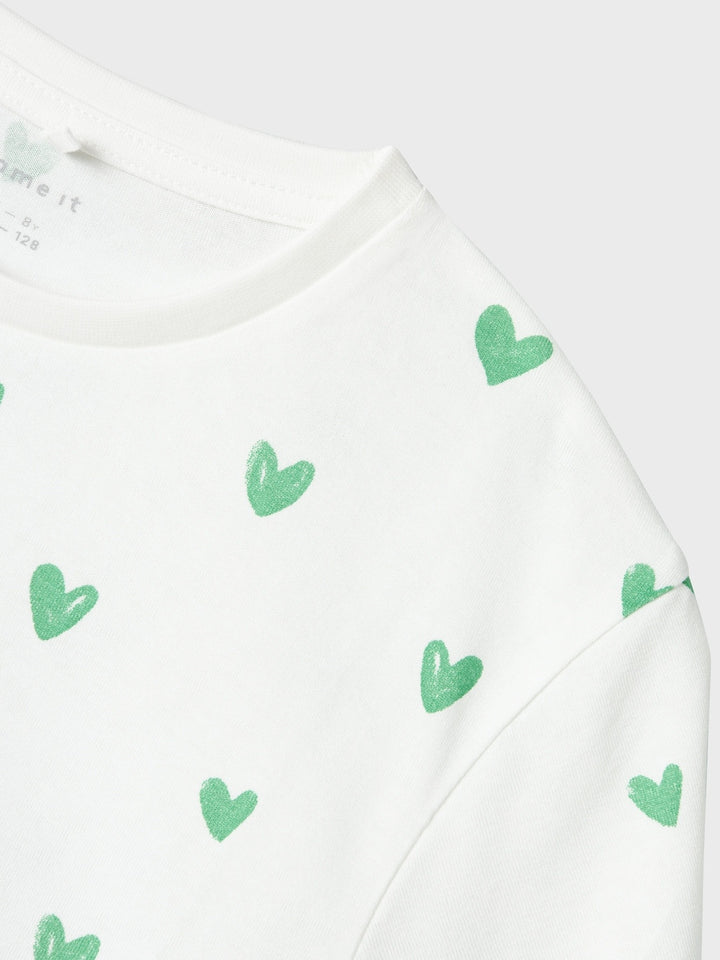 Kids T - shirt FARSO Bright White BRIGHT GREEN HEARTS Regular Fit
