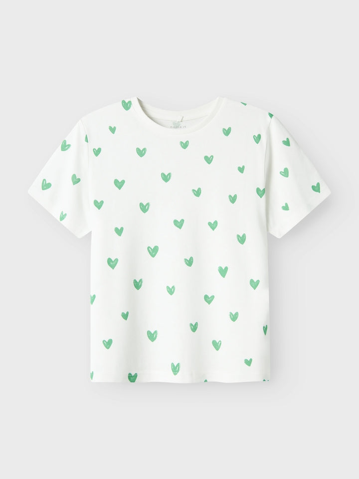Kids T - shirt FARSO Bright White BRIGHT GREEN HEARTS Regular Fit