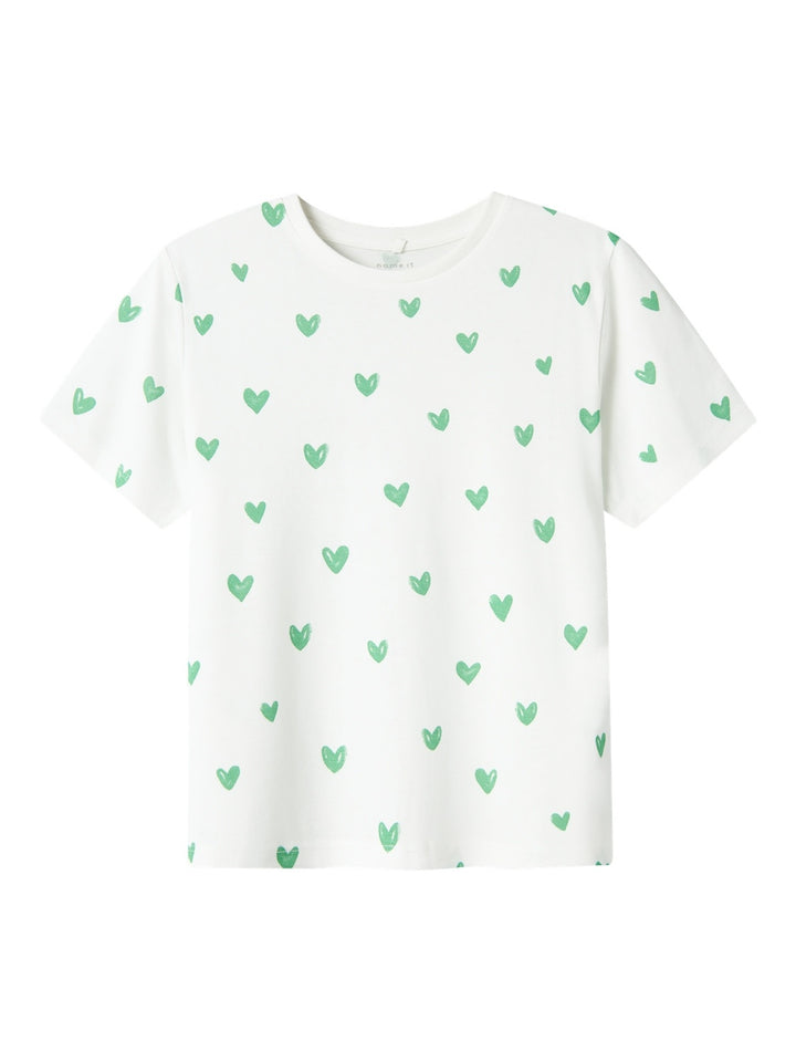 Kids T - shirt FARSO Bright White BRIGHT GREEN HEARTS Regular Fit
