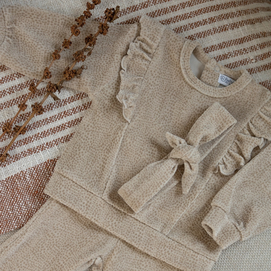 2 - Delig setje + haarband Beige grey - 02 Girls pretty fall