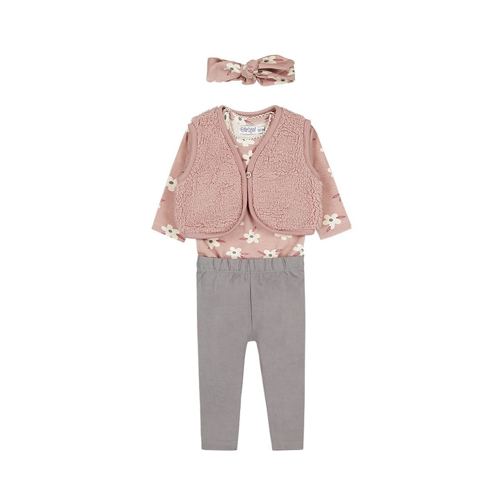 3 - Delig setje + haarband Light mauve - 04 Girls little flower