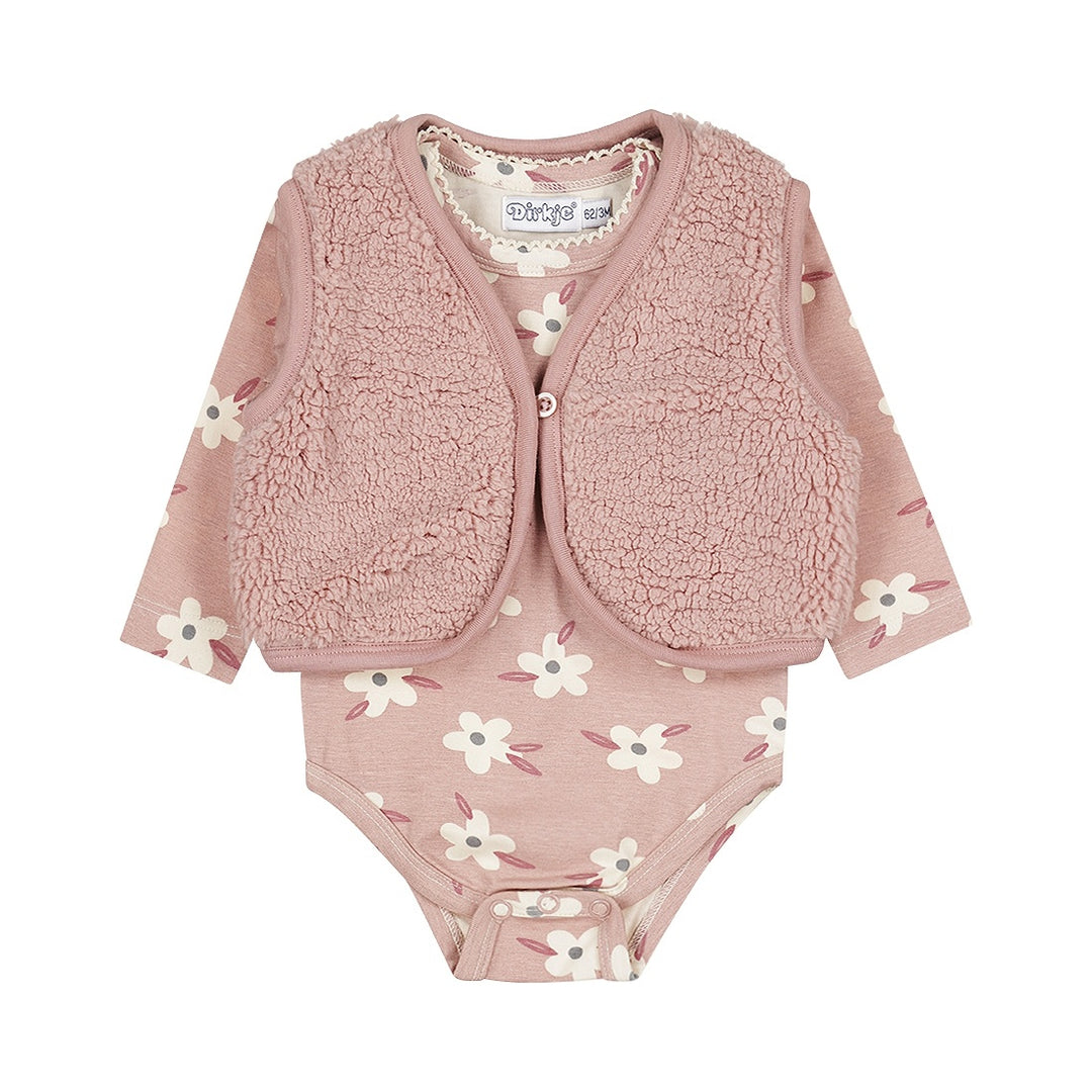 3 - Delig setje + haarband Light mauve - 04 Girls little flower