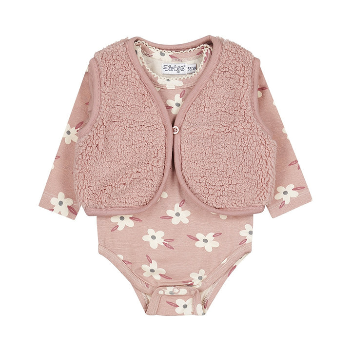 3 - Delig setje + haarband Light mauve - 04 Girls little flower
