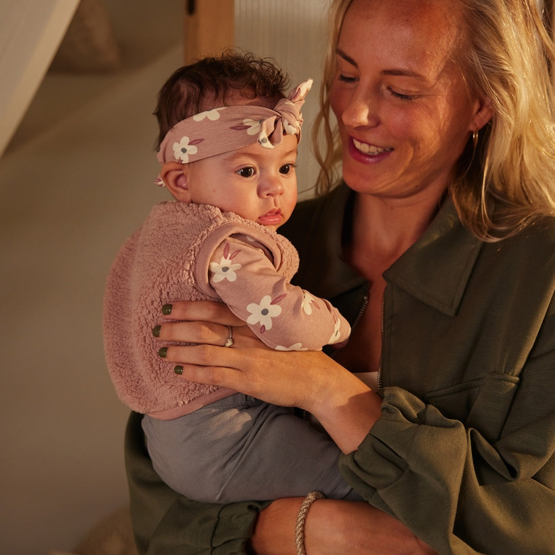 3 - Delig setje + haarband Light mauve - 04 Girls little flower