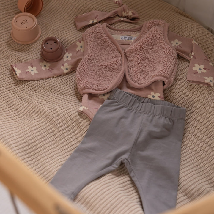 3 - Delig setje + haarband Light mauve - 04 Girls little flower